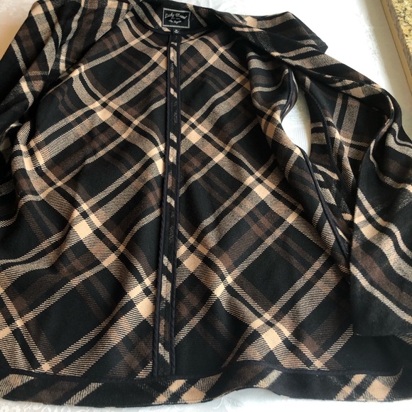 Lucky Brand Caftan Open Cardigan Brown/Black Plaid Women’s Size M Poncho Shawl - Picture 16 of 16